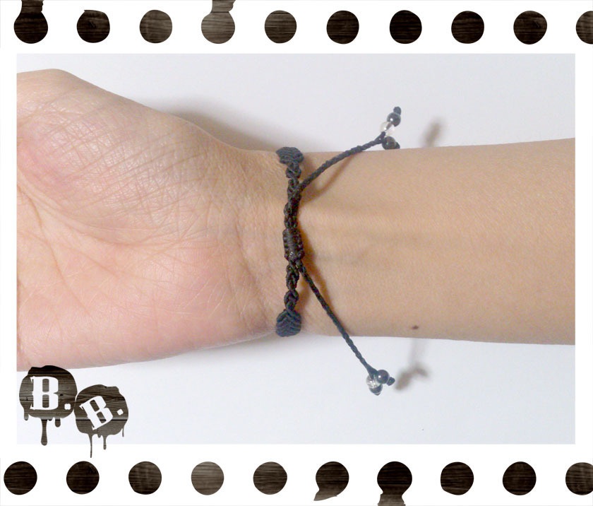 シンプルドロップブレスレット4mm【ミックスジェイドイエロー】【ブラックコード】【ハンドメイドアクセサリー】