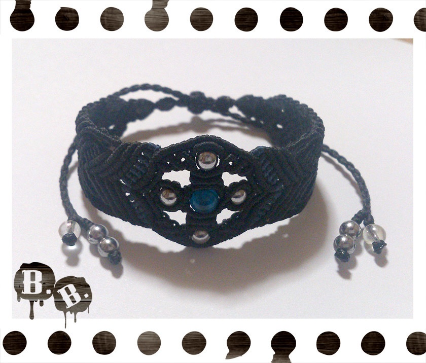 クロスベルトブレスレット【アパタイト】【ブラックコードxネイビー】【ハンドメイドアクセサリー】