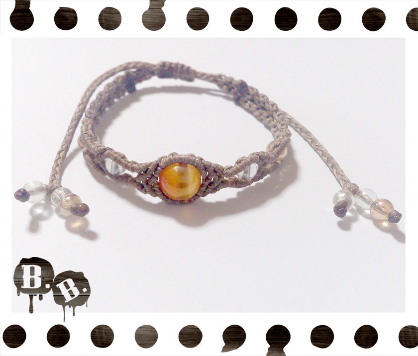 シンプルドロップブレスレット8mm【カーネリアンオーラ】【ライトブラウンコード】【ハンドメイドアクセサリー】