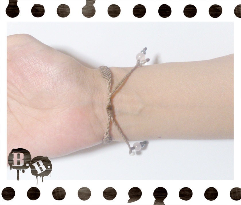 シンプルドロップブレスレット6mm【ローズオーラ】【ライトブラウンコード】【ハンドメイドアクセサリー】