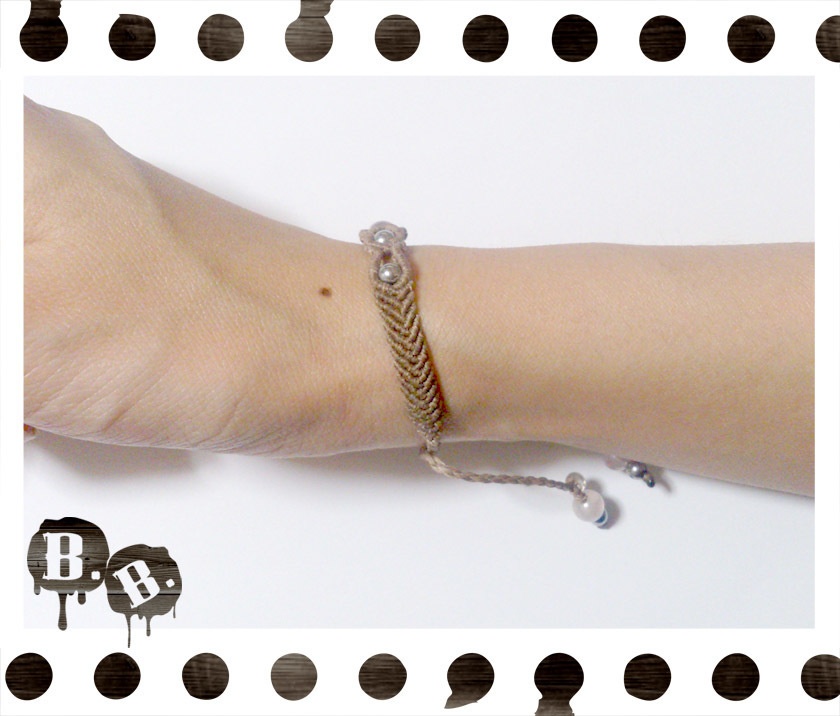 シンプルドロップブレスレット6mm【ローズオーラ】【ライトブラウンコード】【ハンドメイドアクセサリー】