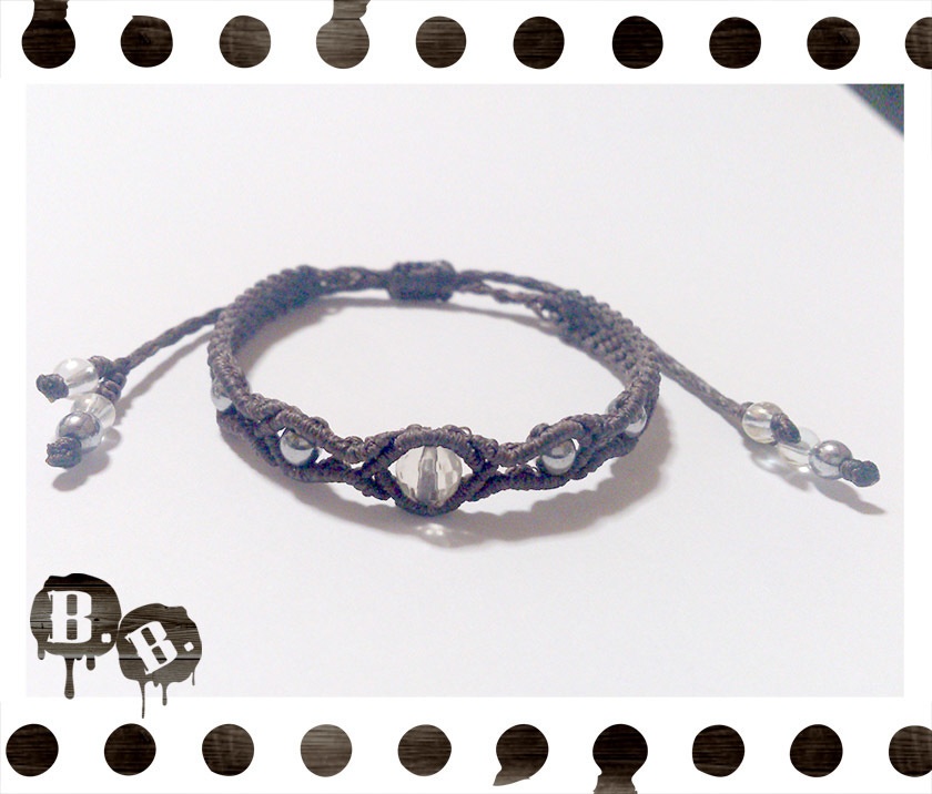 シンプルドロップブレスレット6mm【スモーキークォーツ】【ブラウンコード】【ハンドメイドアクセサリー】