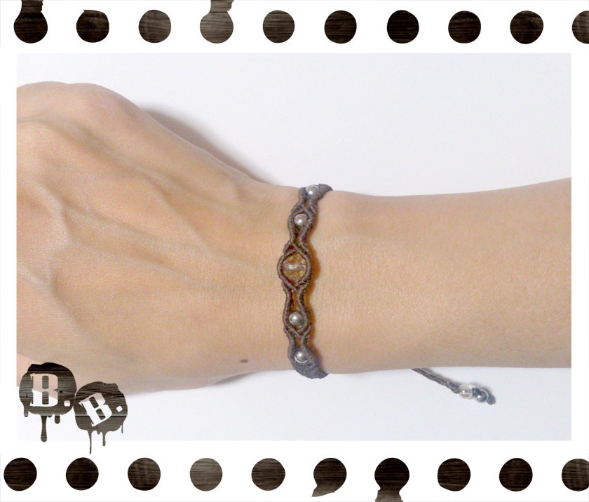 シンプルドロップブレスレット6mm【スモーキークォーツ】【ブラウンコード】【ハンドメイドアクセサリー】