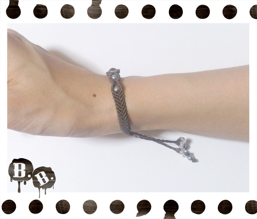 シンプルドロップブレスレット6mm【スモーキークォーツ】【ブラウンコード】【ハンドメイドアクセサリー】