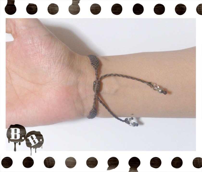 シンプルドロップブレスレット6mm【スモーキークォーツ】【ブラウンコード】【ハンドメイドアクセサリー】