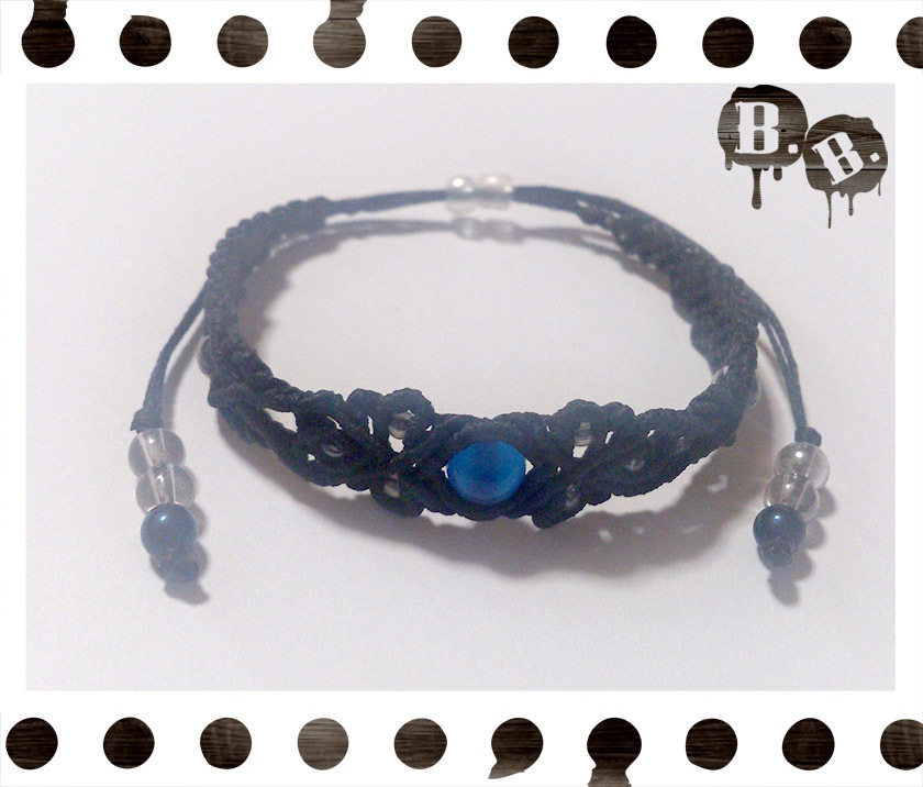 クラシカルブレスレット【ブルーアゲート】【ブラックコード】【ハンドメイドアクセサリー】