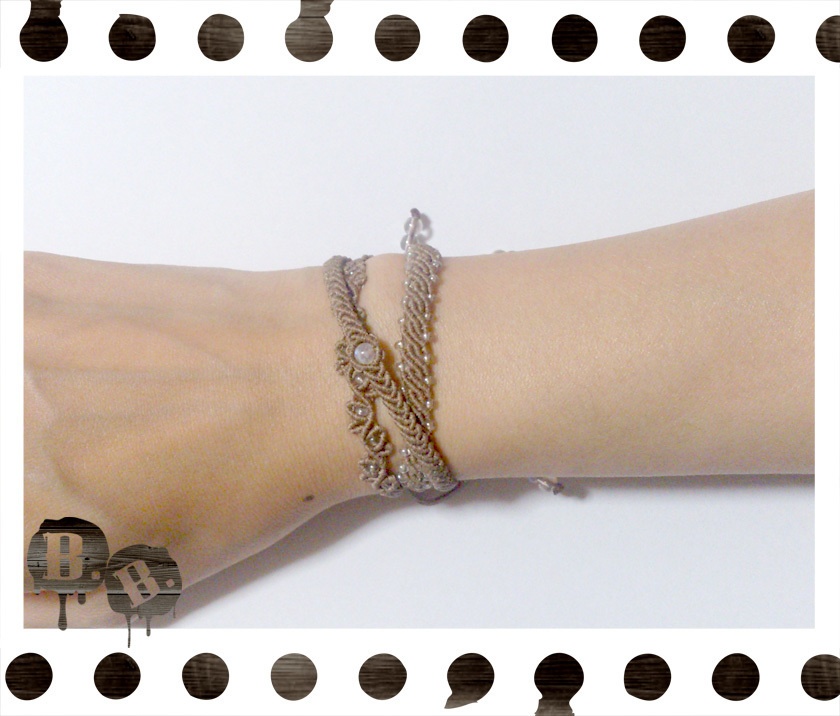 三連ブレスレットセット【ムーンストーン】【ライトブラウンコード】【ハンドメイドアクセサリー】