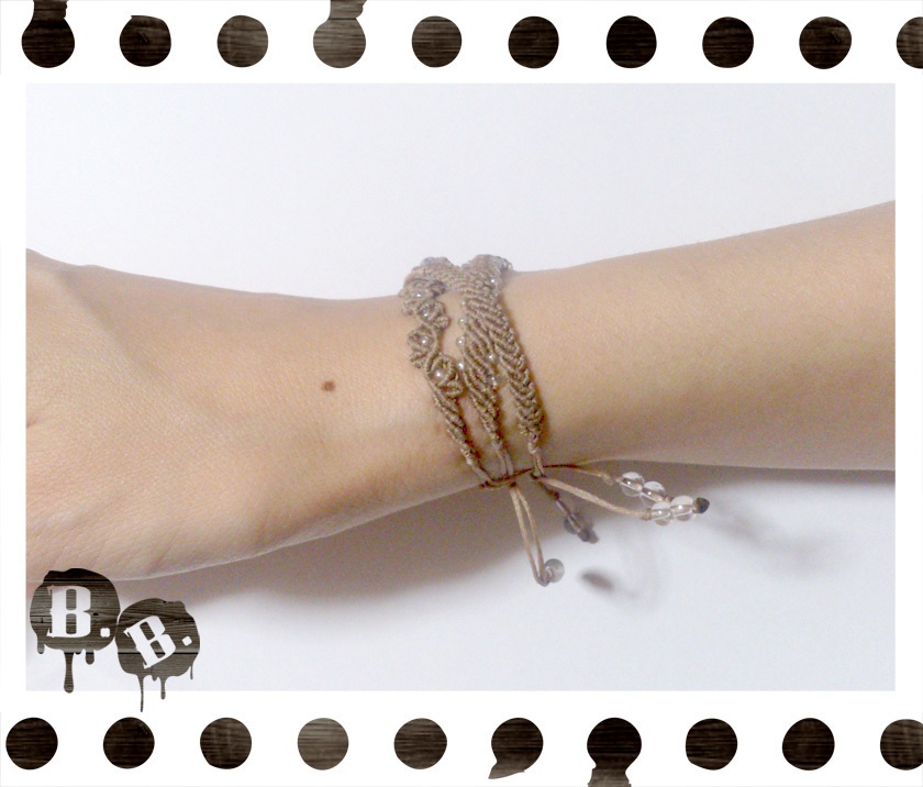 三連ブレスレットセット【ムーンストーン】【ライトブラウンコード】【ハンドメイドアクセサリー】