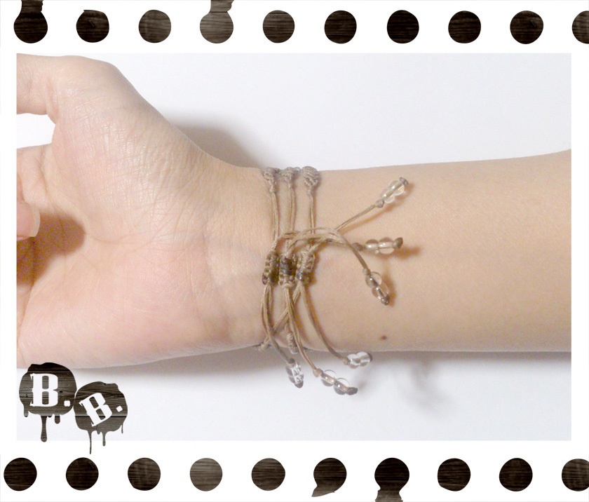 三連ブレスレットセット【ムーンストーン】【ライトブラウンコード】【ハンドメイドアクセサリー】