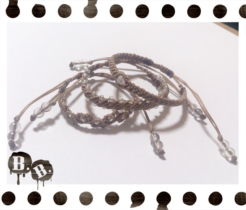 三連ブレスレットセット【ムーンストーン】【ライトブラウンコード】【ハンドメイドアクセサリー】