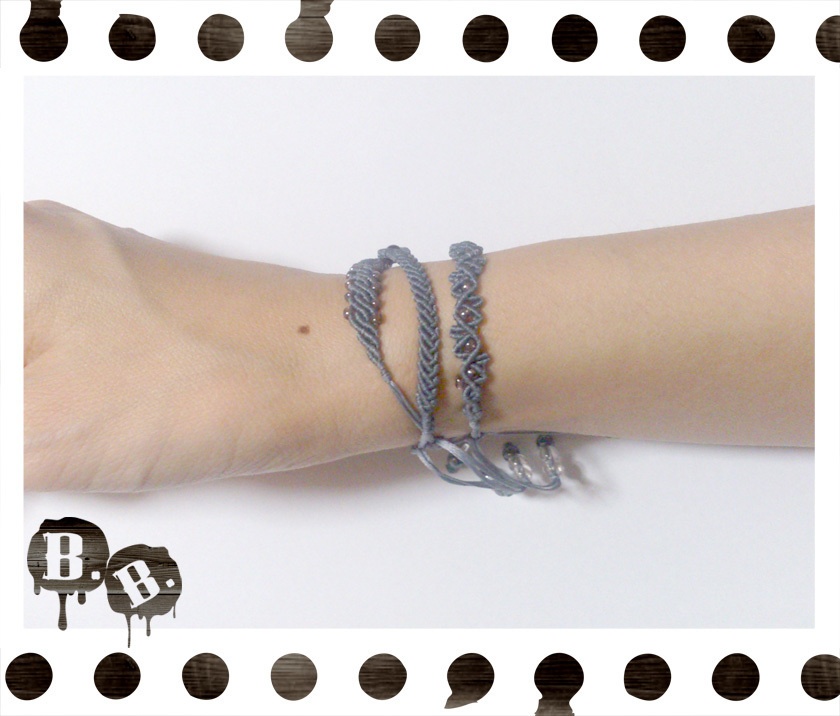 三連ブレスレットセット【ガーネット】【ブルーグレーコード】【ハンドメイドアクセサリー】