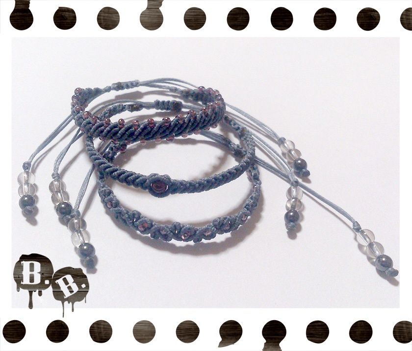 三連ブレスレットセット【ガーネット】【ブルーグレーコード】【ハンドメイドアクセサリー】