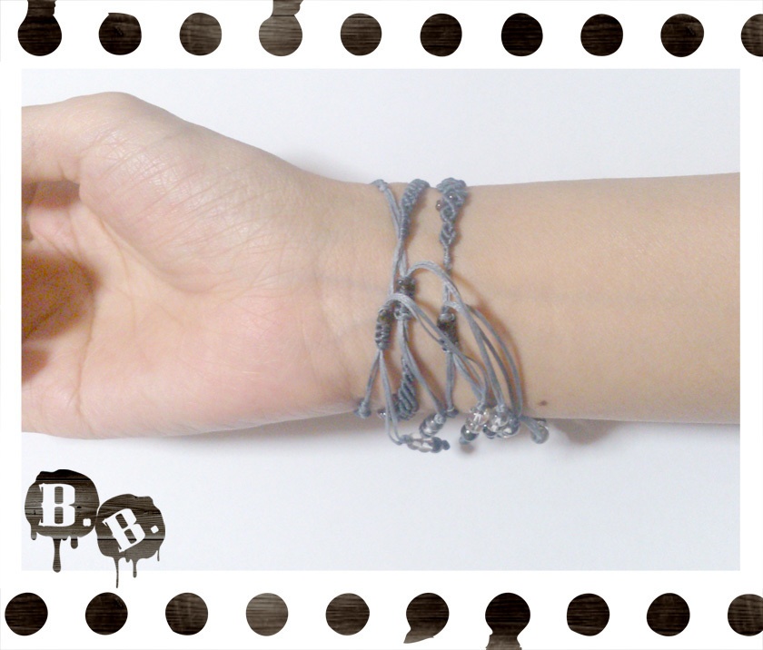 三連ブレスレットセット【ガーネット】【ブルーグレーコード】【ハンドメイドアクセサリー】