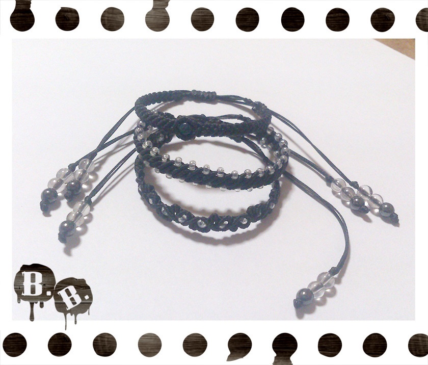 三連ブレスレットセット【アズライト】【ブラックコード】【ハンドメイドアクセサリー】