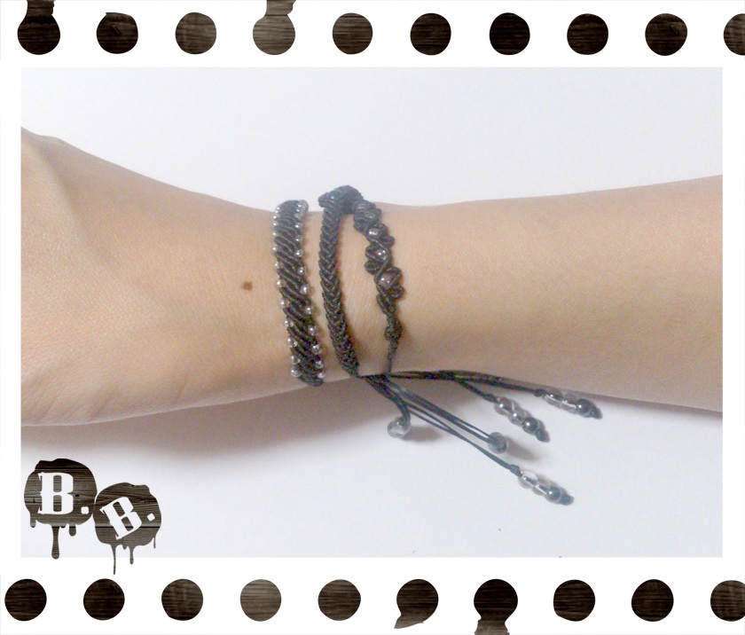 三連ブレスレットセット【アズライト】【ブラックコード】【ハンドメイドアクセサリー】