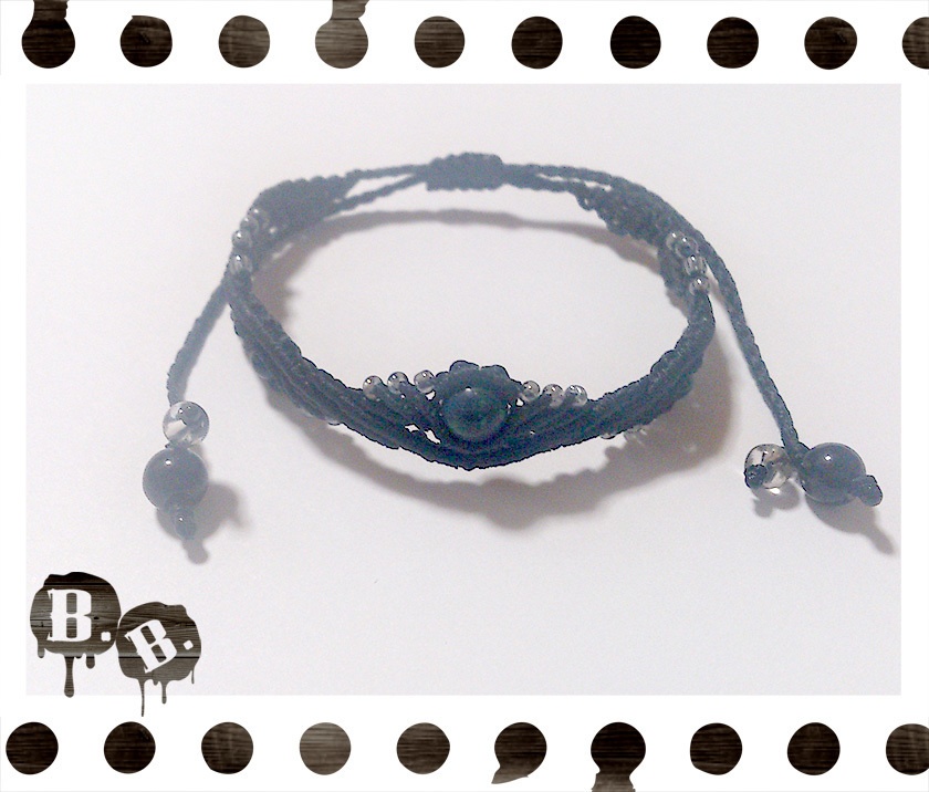 クラウンドロップブレスレット【アズライト】【ブラックコード】【ハンドメイドアクセサリー】
