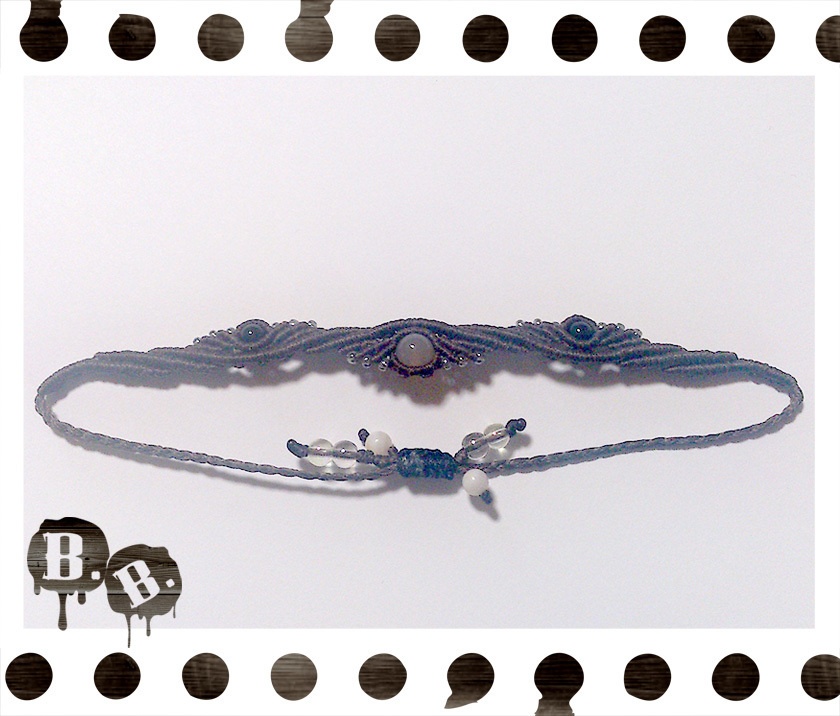 クラウンドロップブレスレット【グレーアゲート】【ブラウンコード】【ハンドメイドアクセサリー】