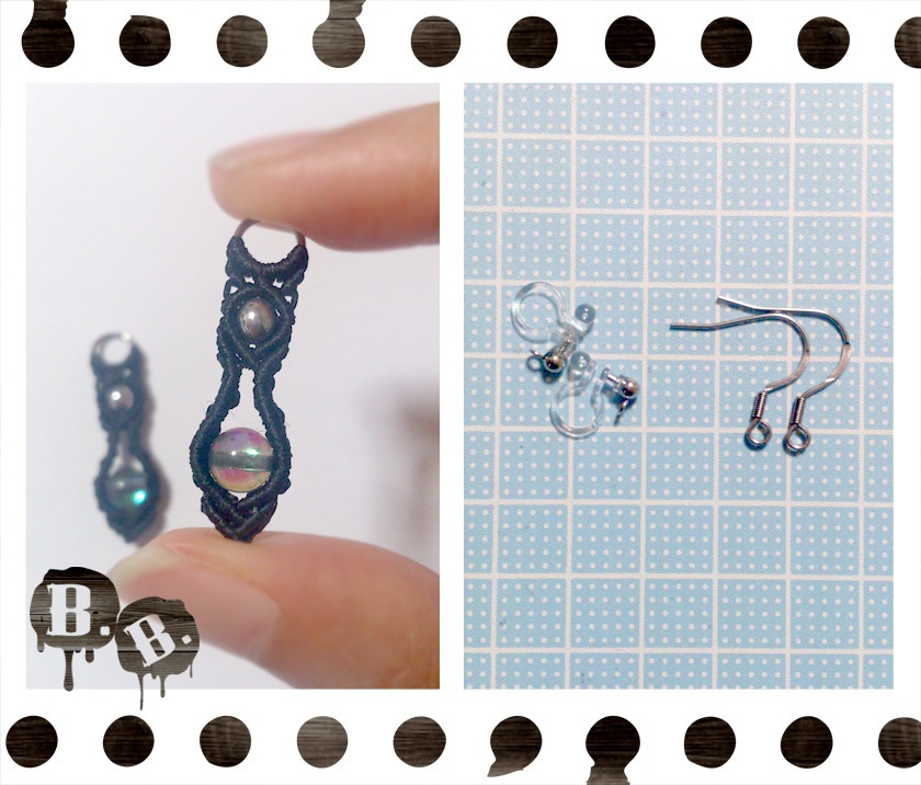 ドロップピアス/ノンホールピアスセット【ブラックルナフラッシュ】【ブラックコード】【ハンドメイドアクセサリー】
