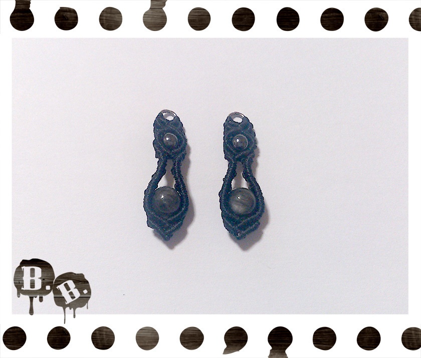 ドロップピアス／ノンホールピアスセット【グレータイガーアイ（ホークアイ）】【ブラックコード】【ハンドメイドアクセサリー】