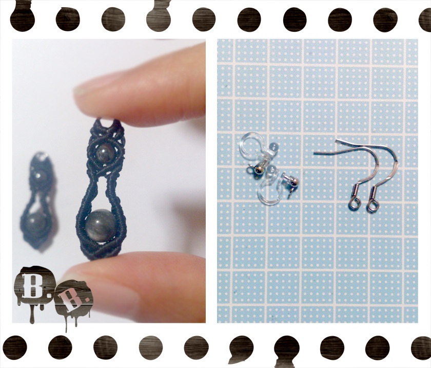 ドロップピアス/ノンホールピアスセット【グレータイガーアイ(ホークアイ)】【ブラックコード】【ハンドメイドアクセサリー】