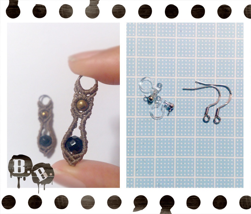 ドロップピアス/ノンホールピアスセット【オニキス】【ライトブラウンコード】【ハンドメイドアクセサリー】