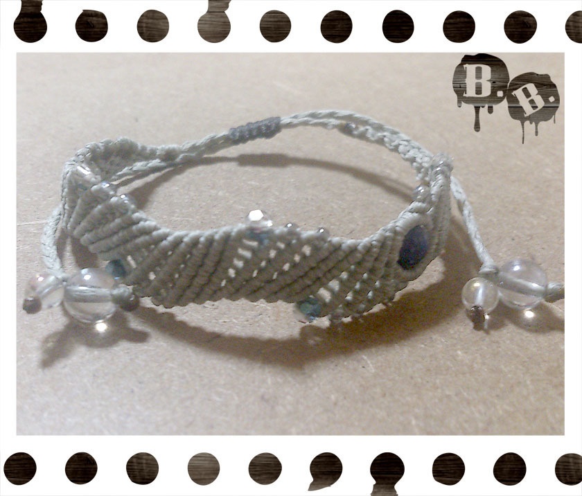 ウェーブウェブブレスレット【ラピスラズリ】【シルバーグレーxブラック】【ハンドメイドアクセサリー】