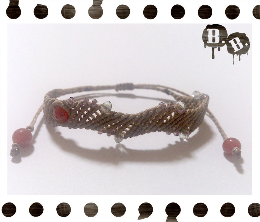 ウェーブウェブブレスレット【レッドアゲート】【ライトブラウンコード】【ハンドメイドアクセサリー】