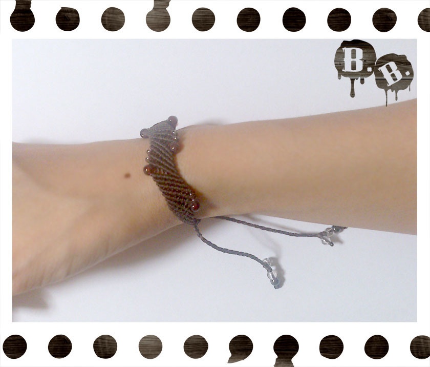 ウェーブウェブブレスレット【レッドタイガーアイ】【ブラウンコード】【ハンドメイドアクセサリー】