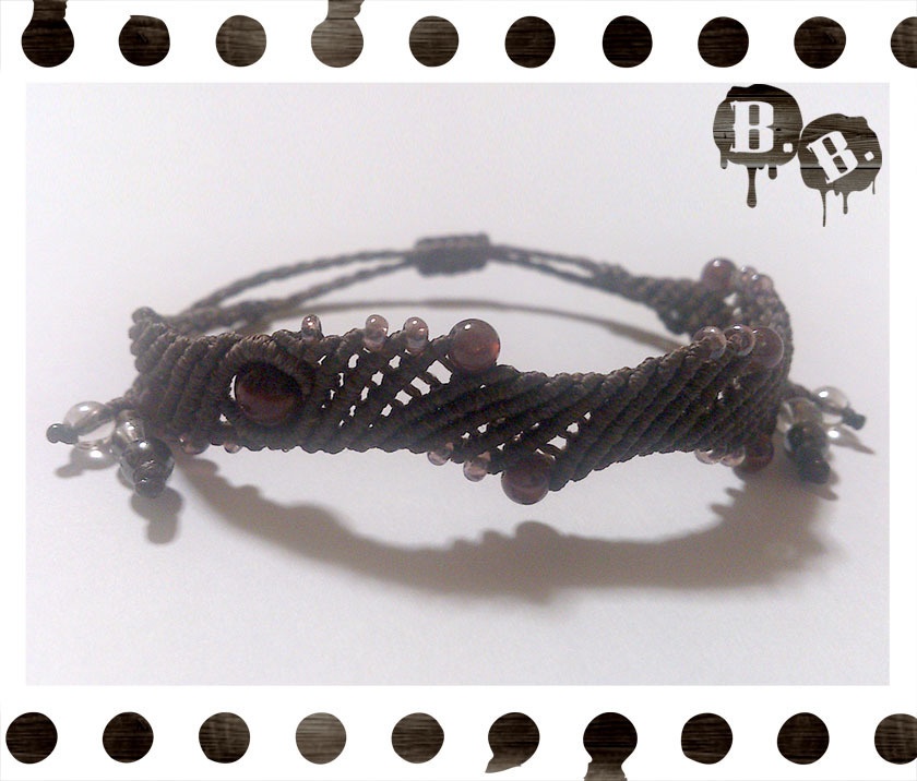 ウェーブウェブブレスレット【レッドタイガーアイ】【ブラウンコード】【ハンドメイドアクセサリー】