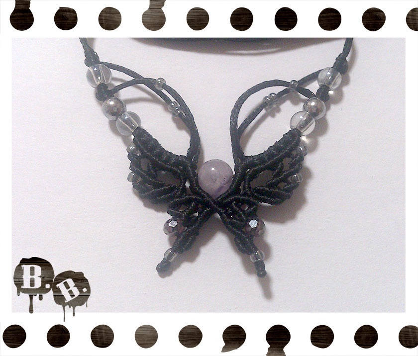 バタフライネックレス【ラベンダーアメジスト】【ブラックコード】【ハンドメイドアクセサリー】