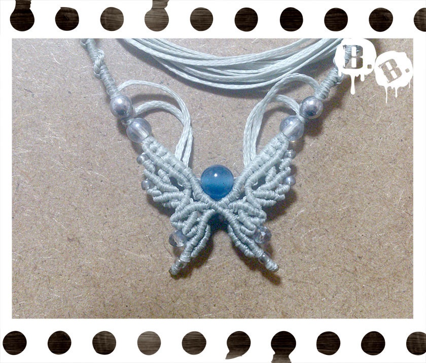 バタフライネックレス【ミックスアゲートブルー】【シルバーグレーコード】【ハンドメイドアクセサリー】