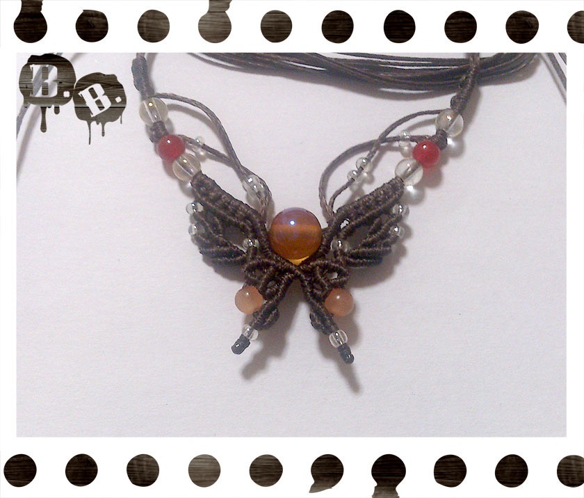 バタフライネックレス【カーネリアンオーラ】【ブラウンコード】【ハンドメイドアクセサリー】