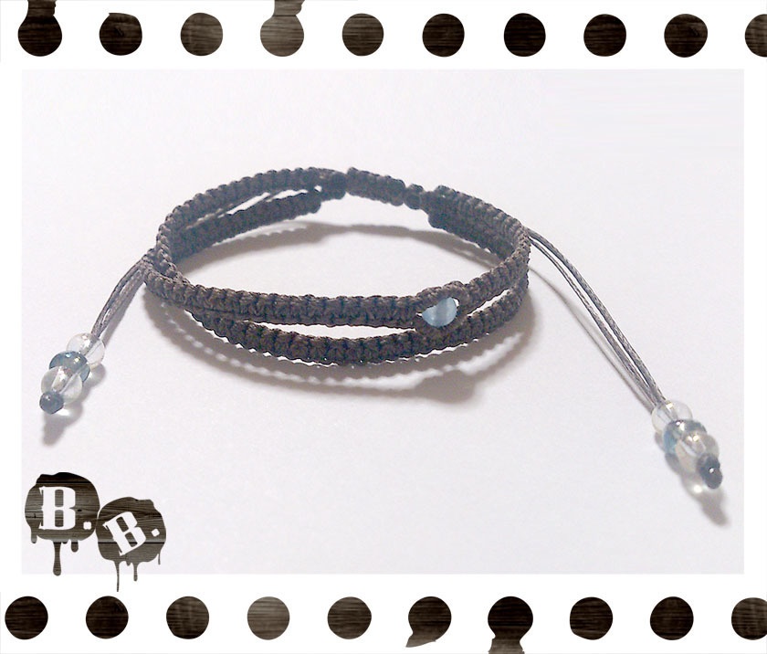 シンプル二連ブレスレット【ミックスジェイドブルー】【ブラウン】【ハンドメイドアクセサリー】