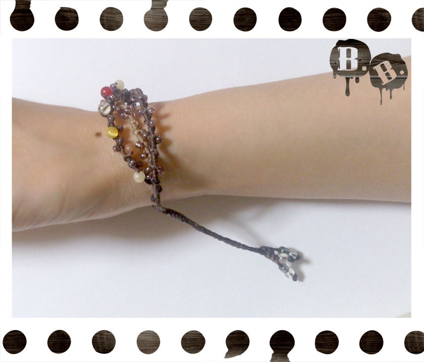 紅葉のブレスレット【マルチストーン】【ブラウンxライトブラウン】【ハンドメイドアクセサリー】