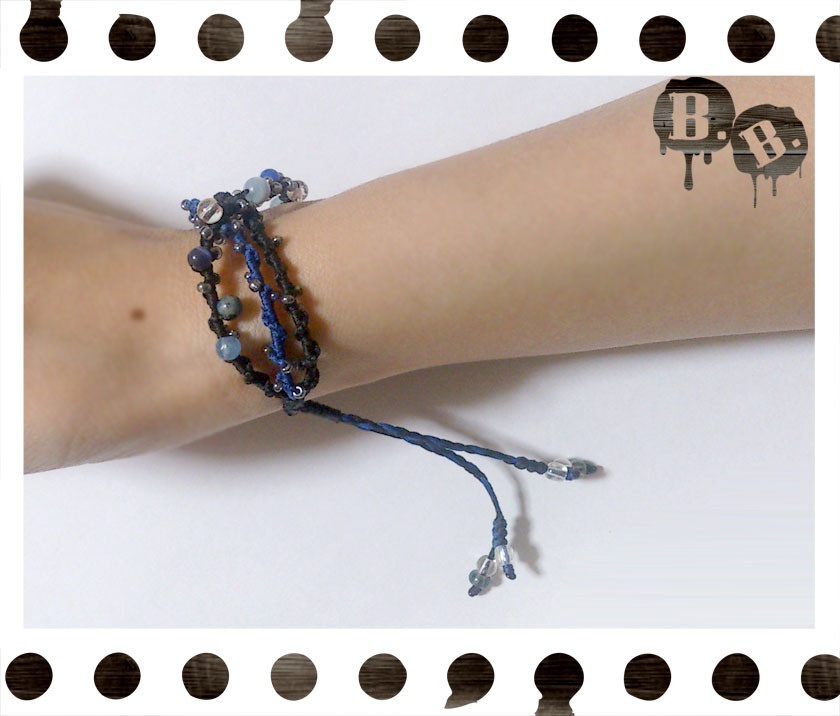深海のブレスレット【マルチストーン】【ブラックxロイヤルブルー】【ハンドメイドアクセサリー】