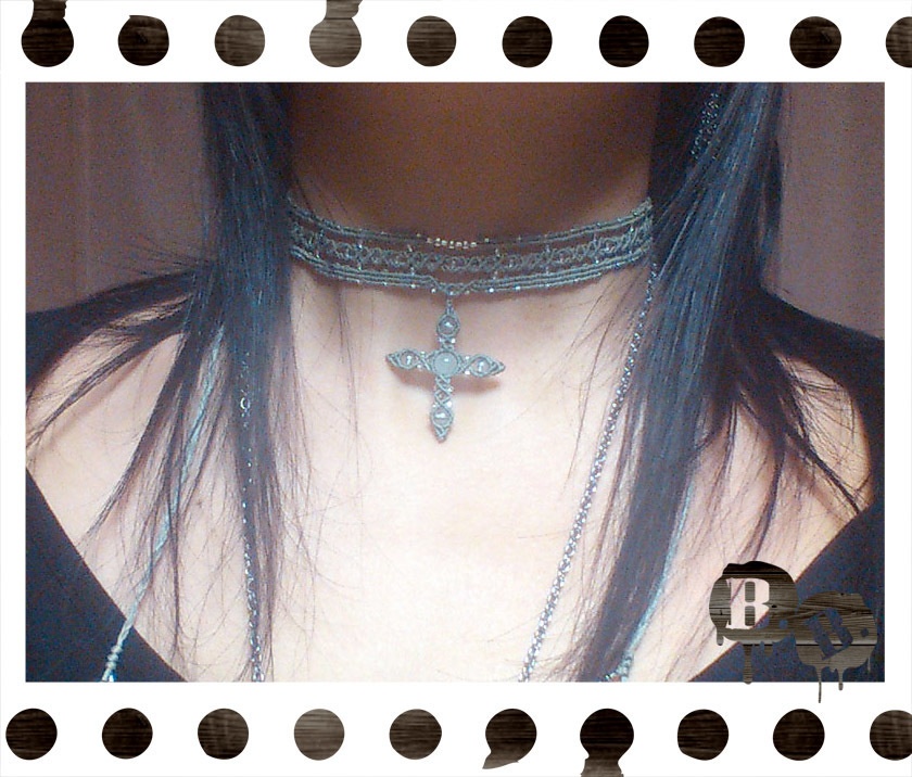 ワイドクロスチョーカー【アクアマリン】【シルバーグレーコード】【ハンドメイドアクセサリー】