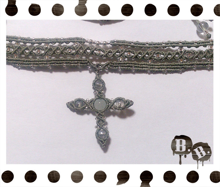 ワイドクロスチョーカー【アクアマリン】【シルバーグレーコード】【ハンドメイドアクセサリー】