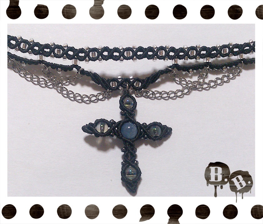 チェーンクロスチョーカー【カイヤナイト】【ブラックコード】【ハンドメイドアクセサリー】