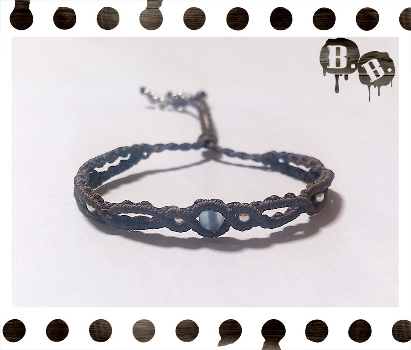 ナローデザインブレスレット【ミックスジェイドブルー】【ダークブラウンコード】【ハンドメイドアクセサリー】