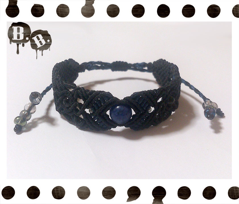 デザインブレスレット/ワイド【ソーダライト】【ブラックxダークネイビー】【ハンドメイドアクセサリー】