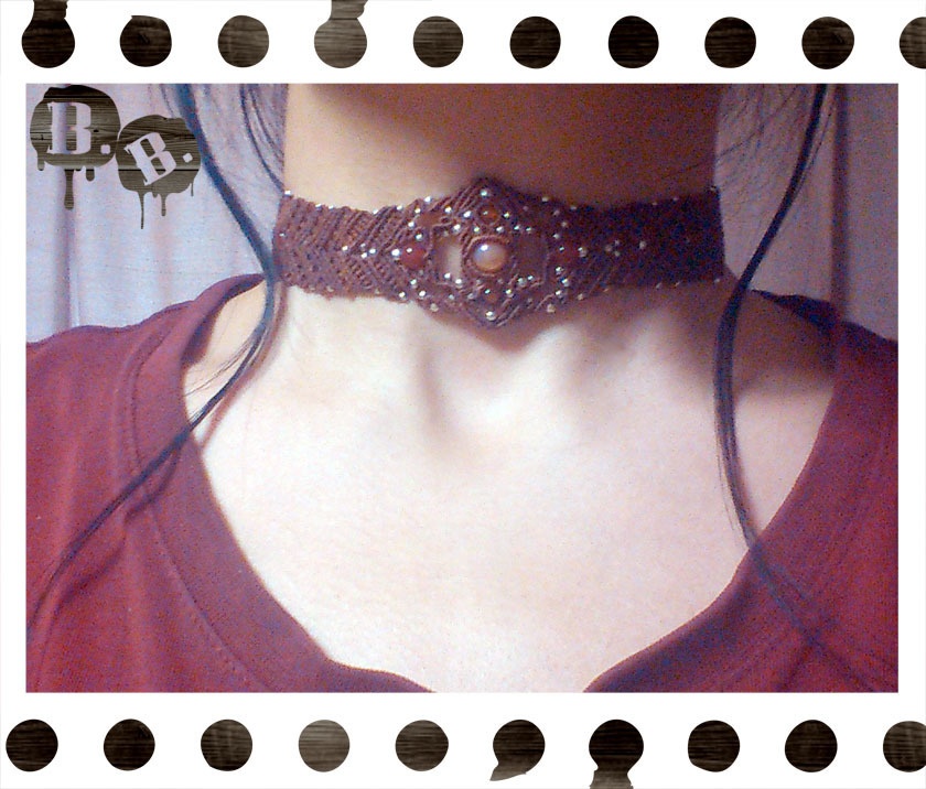 メープルワイドチョーカー【カーネリアンオーラ】【チョコブラウン】【ハンドメイドアクセサリー】