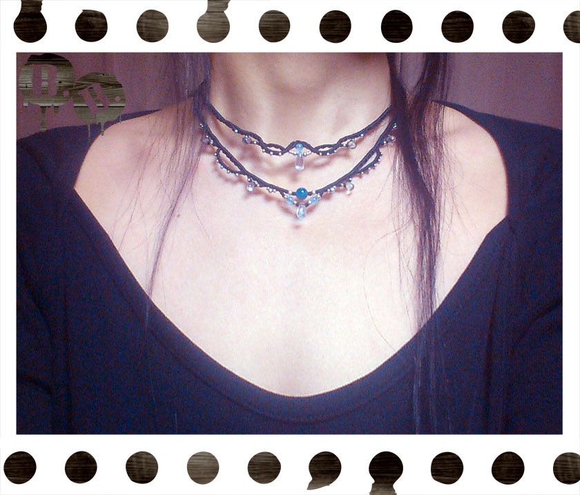 ブループリンセスネックレス/2連【アパタイト】【ブラック】【ハンドメイドアクセサリー】