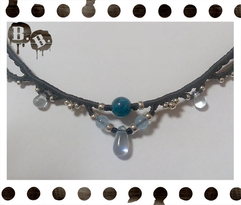 ブループリンセスネックレス/2連【アパタイト】【ブラック】【ハンドメイドアクセサリー】