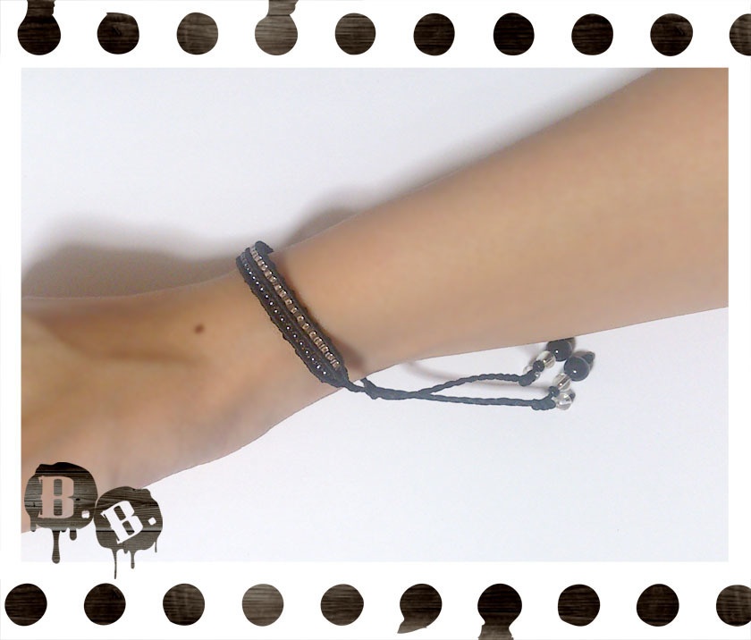 2ラインブレスレット【オニキス】【ブラックコード】【ハンドメイドアクセサリー】