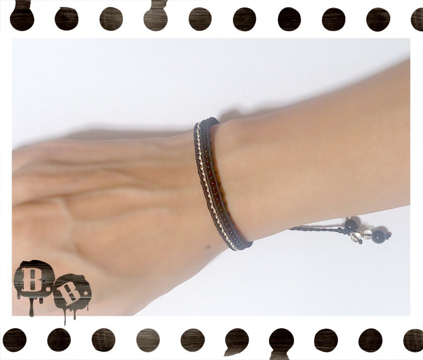 2ラインブレスレット【オニキス】【ブラックコード】【ハンドメイドアクセサリー】