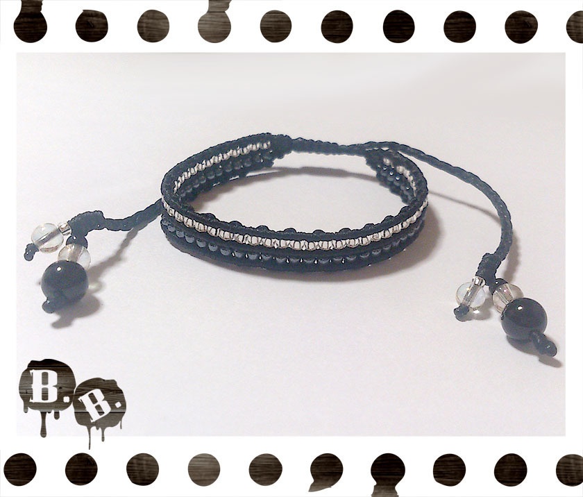 2ラインブレスレット【オニキス】【ブラックコード】【ハンドメイドアクセサリー】