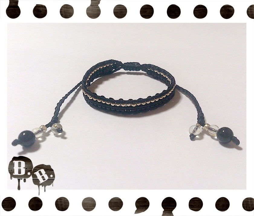 2ラインブレスレット【オニキス】【ブラックコード】【ハンドメイドアクセサリー】