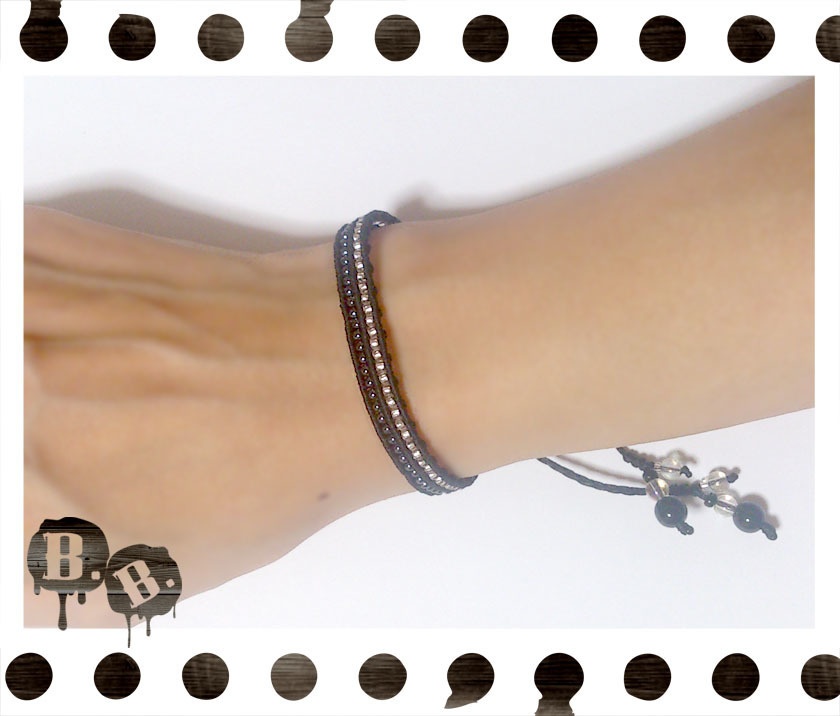 2ラインブレスレット【オニキス】【ブラックコード】【ハンドメイドアクセサリー】