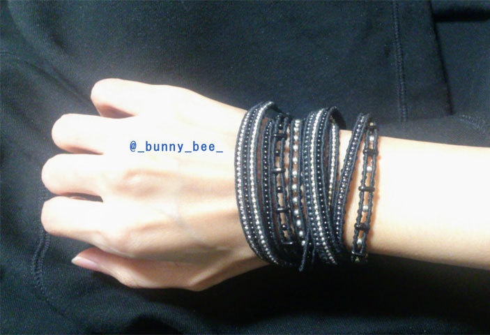 ラインブレスレット【オニキス】【ブラックコード】【ハンドメイドアクセサリー】