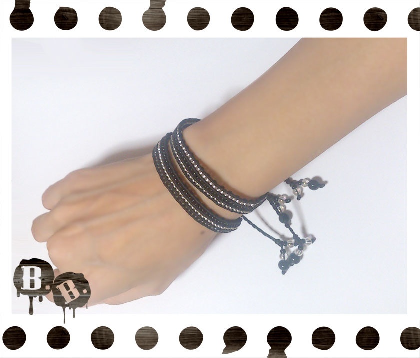 3ラインブレスレット【オニキス】【ブラックコード】【ハンドメイドアクセサリー】